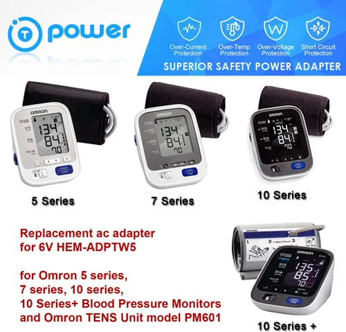Miniatura 2 de T Power Cargador compatible con Omron 5 Silver Bp5250 Gold Bp5350, Hem-71571T-Z 7 10 Series Bp742N Bp760N Bp761 Bp785N Bp786N Monitor de presión