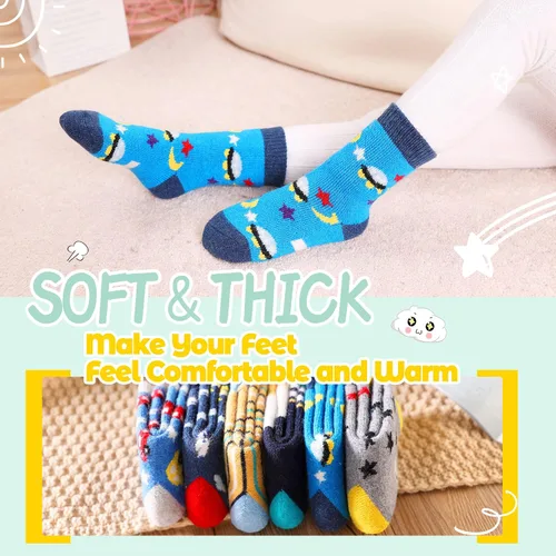 Miniatura 2 de Calcetines de lana para niños y niñas cálidos de invierno gruesos acogedores térmicos pesados para niños pequeños 6 pares