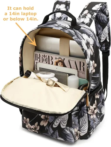 Miniatura 120 de Leaper Mochila para laptop para mujer: linda mochila floral para escuela, universidad, viajes, trabajo, mochila ligera para niños, Negro margarita