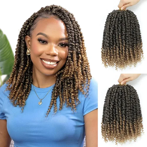 Miniatura 31 de Pelo de ganchillo Passion Twist de 10 pulgadas, 8 paquetes, cabello Passion Twist pre-trenzado, cabello de ganchillo Passion Twist para mujeres 1b