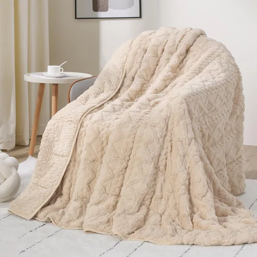 Miniatura 12 de Manta con peso de 15 libras, tamaño twin, manta con peso de sherpa a cuadros 3D de jacquard suave y elegante para adultos, manta de cama acogedora