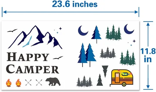Miniatura 7 de Adhesivo decorativo para pared con temática de aventura, vinilo extraíble, exploración tribal, senderismo, camping, viajes, montañas, fogatas, arte