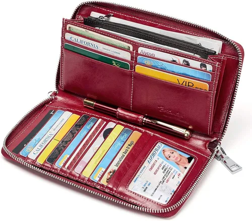 Miniatura 6 de BOSTANTEN - Bolsos de piel para mujer, con cierre RFID, cierre de cremallera, tarjetero para teléfono