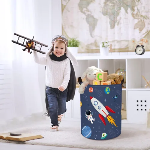 Miniatura 4 de Clastyle Cesta de lavandería de astronauta de cohete de 45 litros para dormitorio, impermeable, plegable, de universo, color azul, cesta de Rocket