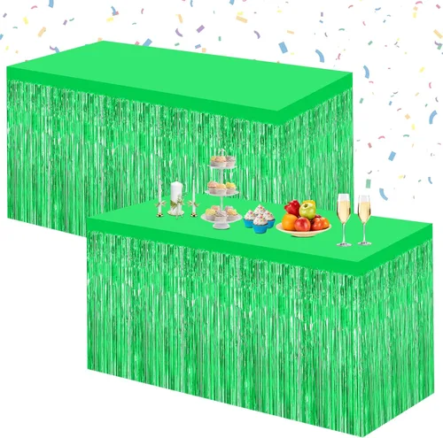 Miniatura 8 de Morcheiong Paquete de 2 faldas de mesa de oropel de papel de aluminio rosa de 29.5 x 108 pulgadas, para mesas rectangulares, cortina de fondo