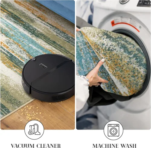 Miniatura 7 de Alfombra de pasillo moderna Lansny 2 x 6 pulgadas, alfombra de cocina lavable verde mostaza multicolor, alfombra antideslizante suave para pasillo
