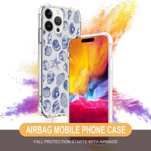 Miniatura 3 de DAIZAG Funda compatible con iPhone 13 Pro Max, bonita funda azul de conchas marinas para niñas y mujeres, funda transparente suave y transparente