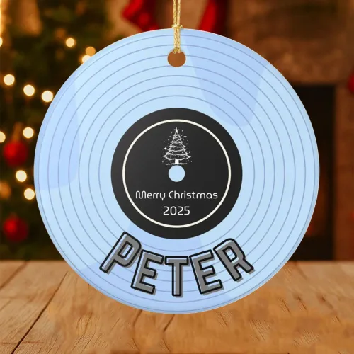 Miniatura 19 de Adorno de Disco de Vinilo Retro Personalizado 2025, Adorno de Músico Personalizado para Amantes de la Música, Decoración de Árbol de Navidad