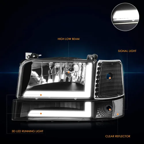 Miniatura 2 de PM PERFORMOTOR LED DRL - Barra de luz LED de repuesto para faros delanteros de doble LED, color negro, compatible con 92-96 F150 / F250 / F350