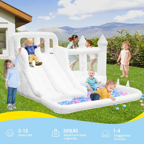 Miniatura 6 de Casa de rebote Oxford blanca de 12.5 x 10.6 pies, castillo inflable para niños con tobogán y piscina de pelotas, casa de rebote inflable