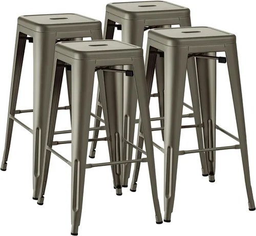 Miniatura 22 de Furmax Juego de 4 taburetes de bar de metal de 30 pulgadas, taburetes de altura de mostrador, sillas de bar industriales, taburete apilable para Azul