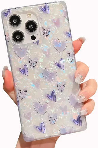 Miniatura 34 de Funda compatible con iPhone 14 Pro con borde rectangular, bonita funda protectora de lujo con pintura al óleo y flores para mujeres y niñas, funda