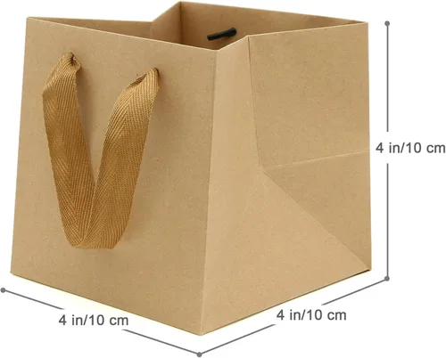 Miniatura 2 de Bolsa de regalo de papel kraft pequeña con fondo cuadrado con asas (kraft natural, 4 x 4 x 4 pulgadas, 10 unidades)