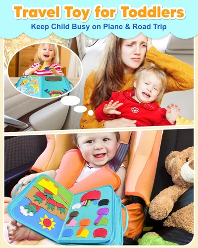 Miniatura 2 de Exorany Tablero Ocupado Juguetes Montessori para Niño Niña Regalos de Cumpleaños, Libro Ocupado Juguetes de Aprendizaje Sensorial para Niños