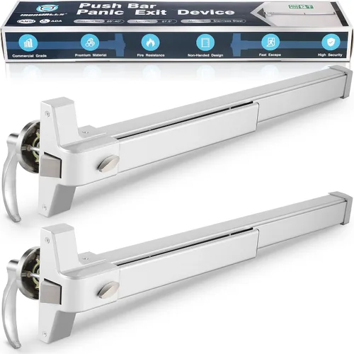 IRONWALLS Dispositivo de salida de pánico de barra de empuje con palanca exterior con llave similar, juego de 2 cerraduras de barra de pánico de