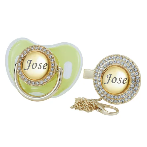 Miniatura 17 de Juego de Chupete y Clip con Nombre Personalizado Brillante - Binky Personalizado para Baby Shower, Recuerdo de Recién Nacido para Fotos Dorado