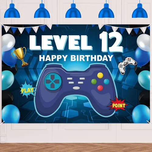 Miniatura 9 de Pancarta de nivel 5 desbloqueada con texto en inglés «Happy 5 Birthday» para decoración temática de videojuegos para niños y niñas, fiesta de 5