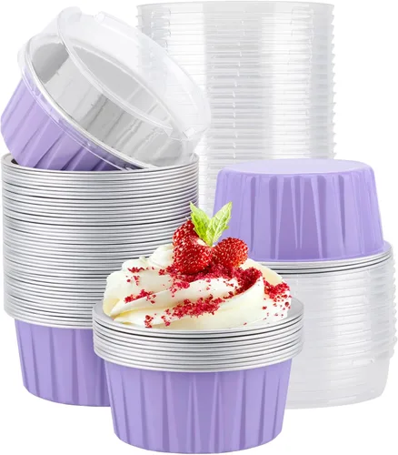 Miniatura 24 de EUSOAR Forros para cupcakes para hornear, 50 forros para magdalenas de 5 onzas, moldes de papel de aluminio desechables, recipientes de postre, 5