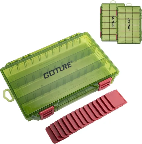 Miniatura 10 de Goture Organizador de caja de aparejos de pesca, caja organizadora de pesca transparente con regla de medición, divisores ajustables, pestillos C