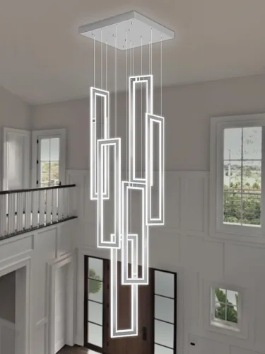 Miniatura 26 de ykolupty Moderno candelabro LED ajustable colgante negro lámpara colgante 3 luces rectangulares candelabros para cocina, escalera de isla comedor