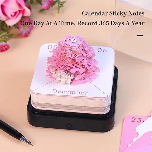 Miniatura 4 de Calendario de piezas de tiempo 3D, bloc de notas 2026, arte de papel 3D, casa de árbol verde, calendario de escritorio creativo, bloc de notas