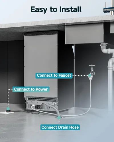 Miniatura 7 de EUHOMY Máquina comercial para hacer hielo, máquina de hielo de acero inoxidable de 100 libras/24 horas debajo del mostrador con contenedor