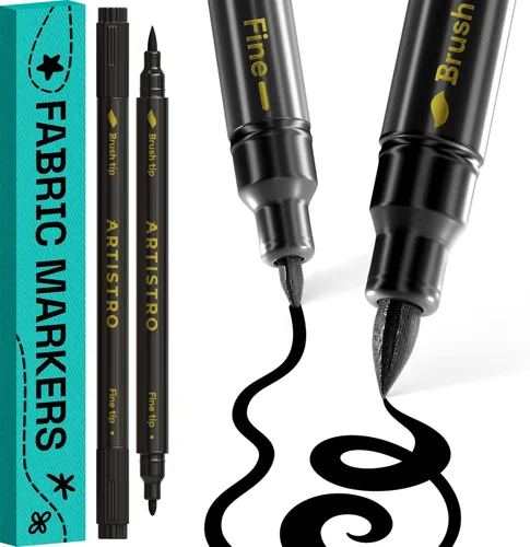 ARTISTRO 2 marcadores de tela negros de doble punta – Kit de decoración de tela – Permanente para ropa – Bolígrafos de pintura acrílica para tenis,