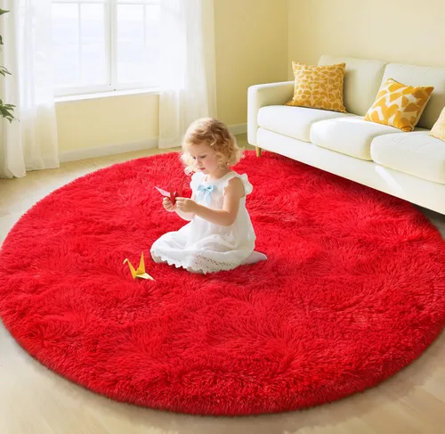 Miniatura 23 de EVOIONOS - Alfombra redonda gris para dormitorio, 5x5 pies; alfombras circulares suaves y esponjosas para sala de estar, alfombras de felpa peludas
