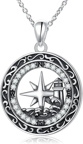 Miniatura 19 de Alphm Collar con colgante vikingo de plata esterlina S925 para hombres y mujeres, joyería de viaje para graduación, amistad, talismán, joyería