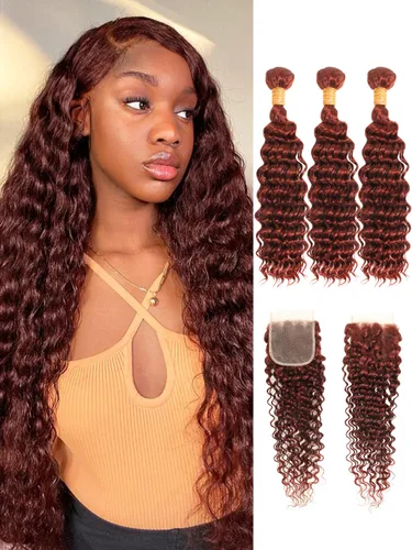 Miniatura 60 de P4/27 Cabello Humano Solitario de Onda Profunda con Reflejos Rubios Miel, 12A 100% Tejido Brasileño Virgen Ondulado Grueso con Mechas Ombre Marrón