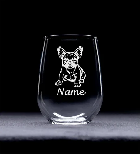 Miniatura 2 de C M Vaso de vino sin tallo personalizado para perro Bulldog francés con nombre, 17 onzas, regalo personalizado para perros para mujeres y hombres