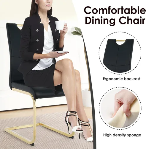 Miniatura 7 de yeag Juego de Sillas de Comedor Modernas de 2 Unidades, Sillas de Cocina y de Sala de Estar con Respaldo Alto, con Patas de Metal Cromado Dorado