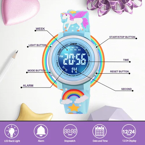 Miniatura 44 de Relojes impermeables de dibujos animados 3D para niñas con alarma, los mejores regalos de juguetes para niñas de 3 a 12 años