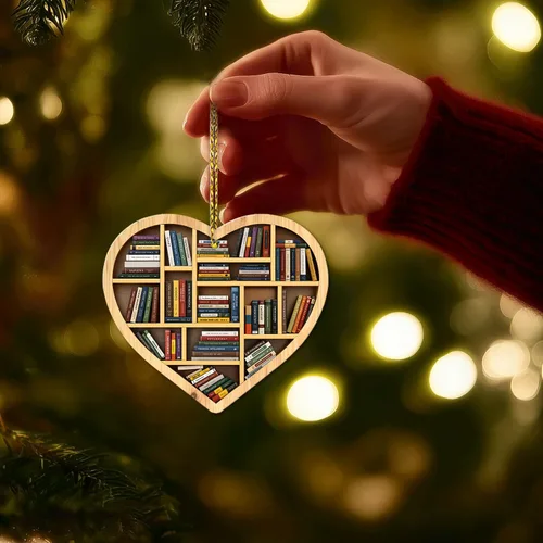 Miniatura 6 de HYTURTLE Regalos de Libros Impresos Planos en 2D para Amantes de los Libros - Adorno de Madera Navideño de Libros para Decoración del Árbol