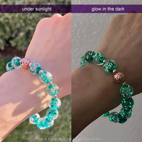 Miniatura 6 de ARTSY Crafts - Pulsera de cuentas de luciérnaga que brillan en la oscuridad, color azul océano luminoso, cuentas de cristal de Murano, joyería