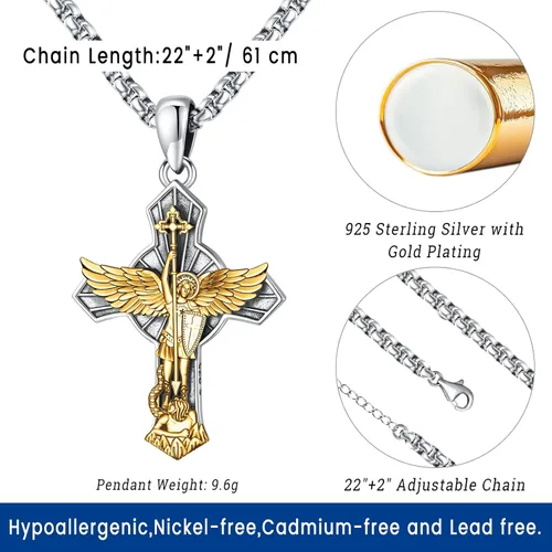 Miniatura 116 de Eusense San Miguel San Cristóbal San Benito San Judas Virgen María Collar chapado en oro 925 joyería religiosa para hombres y mujeres, collar