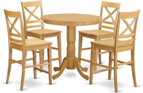 Miniatura 9 de East West Furniture JAQU3-BLK-W - Juego de mesa de comedor de 3 piezas de altura para mostrador de cocina contiene una mesa redonda de madera