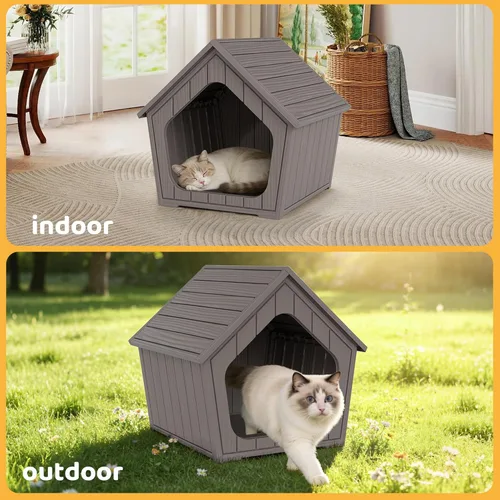 Miniatura 6 de Casa para gatos al aire libre, resistente a la intemperie, con garra, para gatos interiores y exteriores, resistente a la intemperie, material Café