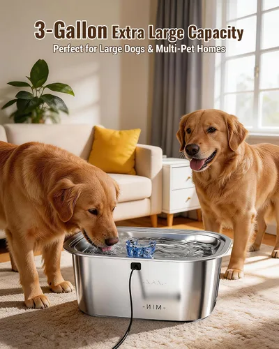 Miniatura 3 de PETNF Fuente de agua de acero inoxidable de 3 galones para perros grandes, dispensador de tazón de agua para perros con 2 filtros, ventana de agua