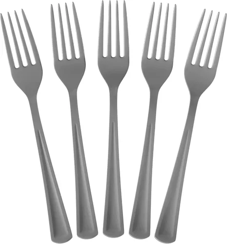 Miniatura 16 de Party Solids Tenedores de plástico negro, 100 piezas, tenedores negros, utensilios desechables, juego de cubiertos de plástico resistente