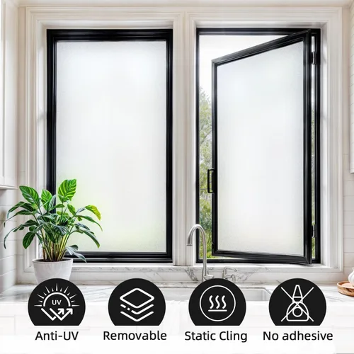 Miniatura 6 de DIFIT Película de privacidad para ventana, película de vidrio esmerilado, adherencia estática, reutilizable, opaca, con bloqueo UV, película de Puro
