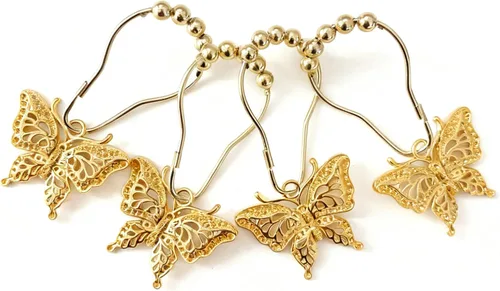 Miniatura 2 de Juego de 12 ganchos decorativos de mariposa para cortina de ducha, diseño de insectos para jardín, naturaleza, estilo insecto, anillos para cortina