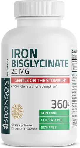 Miniatura 5 de Bronson Bisglicinato de Hierro 25 mg Suave para el Estómago, Apoya la Energía y la Producción Saludable de Glóbulos Rojos - Fórmula sin