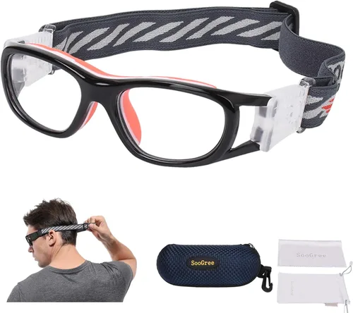 Miniatura 13 de SooGree Gafas deportivas para niños, gafas protectoras, gafas de seguridad ocular, reemplazables a lentes graduadas de 8 a 16 años Marco negro rojo