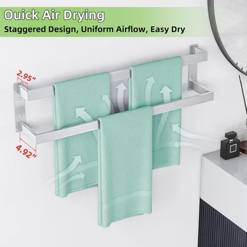 Miniatura 3 de Toallero doble, toallero de 24 pulgadas para baño montado en la pared, toallero de acero inoxidable, toallero doble para toallero para pared