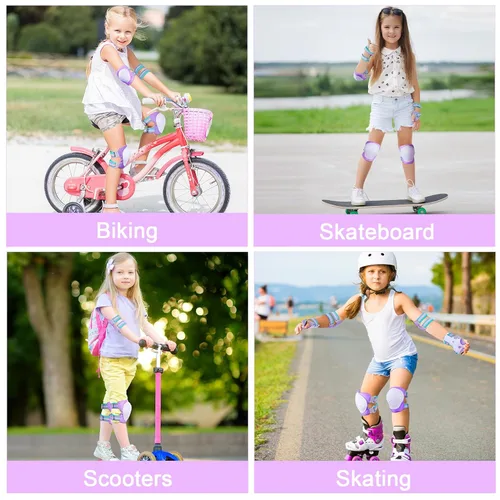 Miniatura 7 de FIODAY Rodilleras para Niños Rodilleras y Coderas Muñequeras Conjunto de Equipo Protector Ajustable para Niñas Niños Patinaje en Línea Ciclismo