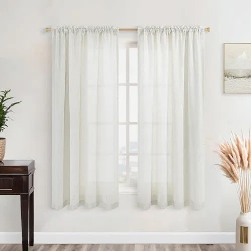 Miniatura 158 de KOUFALL Juego de 2 cortinas de puerta francesa, cortinas de lino para puerta/ventana, cortina transparente boho para cristal lateral delantero