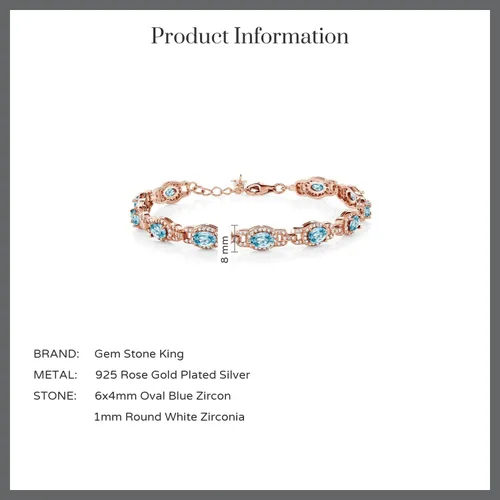 Miniatura 48 de Gem Stone King 18K Rose Gold Plated Silver Oval Gemstone Birthstone Tennis Bracelet For Women Oval 6X4MM 7 Inch With 1 Inch Extender Fine