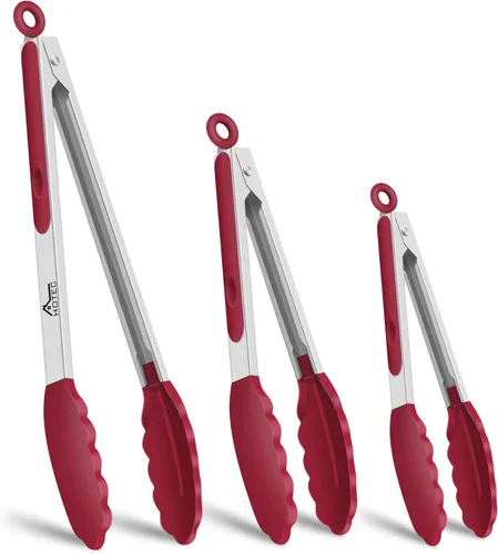 Miniatura 9 de HOTEC Pinzas de Cocina Premium de Acero Inoxidable con Bloqueo con Puntas de Silicona, Juego de 2-9" y 12" Gris Claro Paquete de 2: gris claro