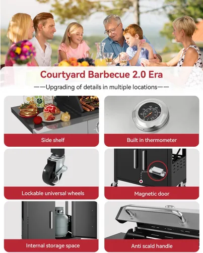 Miniatura 6 de Aoxun Parrilla de propano de 4 quemadores con quemador lateral, parrilla de gas de 49000 BTU, parrilla de acero inoxidable para exteriores